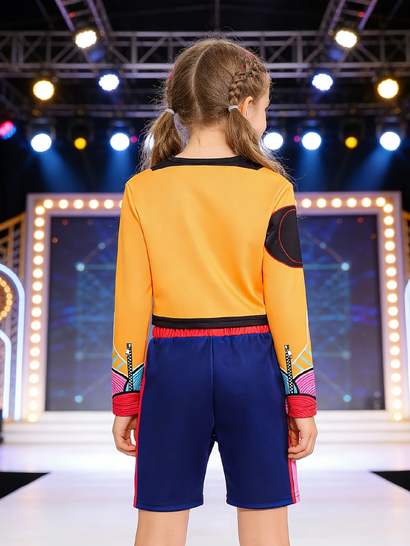 2-teiliges Graffiti-Hip-Hop-Set für Mädchen, kurze Jacke, Crop-Top, Shorts, 4-12 Jahre, Kinder-Streetwear für Bühnenshows, Tanzaufführungen, cooles Outfit – Detail 2