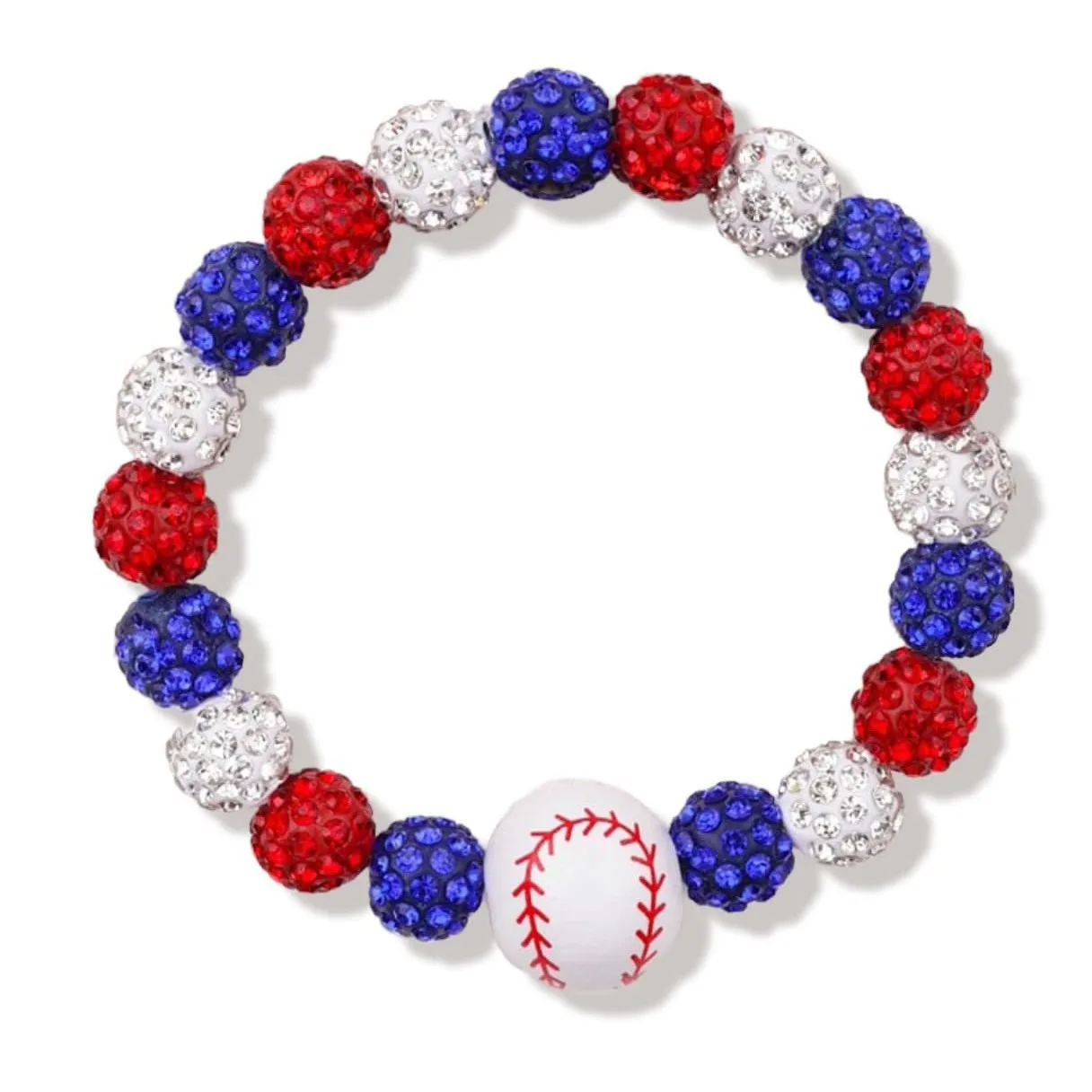 Sports Softball Bracelet Flash Diamond Beaded Baseball Cross Stretch Rope Gift Bracelet Blue Diamond Ball Baseball Bracelet