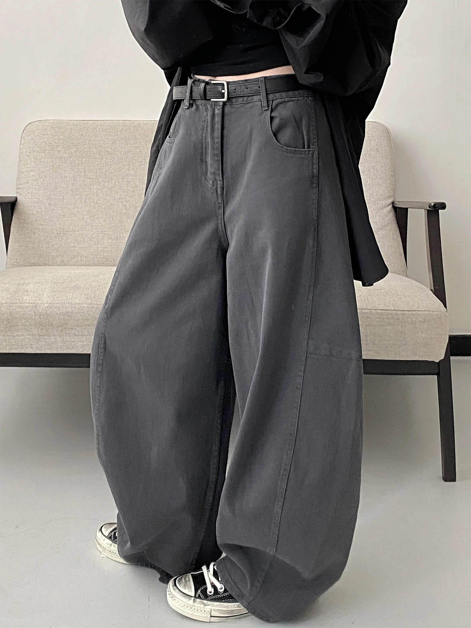 

SunYeo широкие джинсы с высокой талией, свободные утягивающие повседневные джинсы-бананы, женские джинсы в американском стиле ретро, для поездок на работу Faion