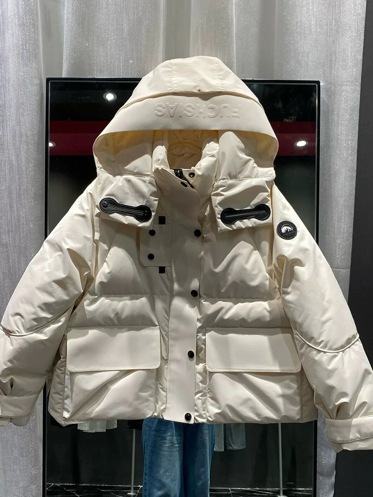 キャンディーカラーのゆったりとした暖かい防風服、厚手のパファーコート、レディースフード付きパーカー、冬用90%ホワイトダックダウンジャケット