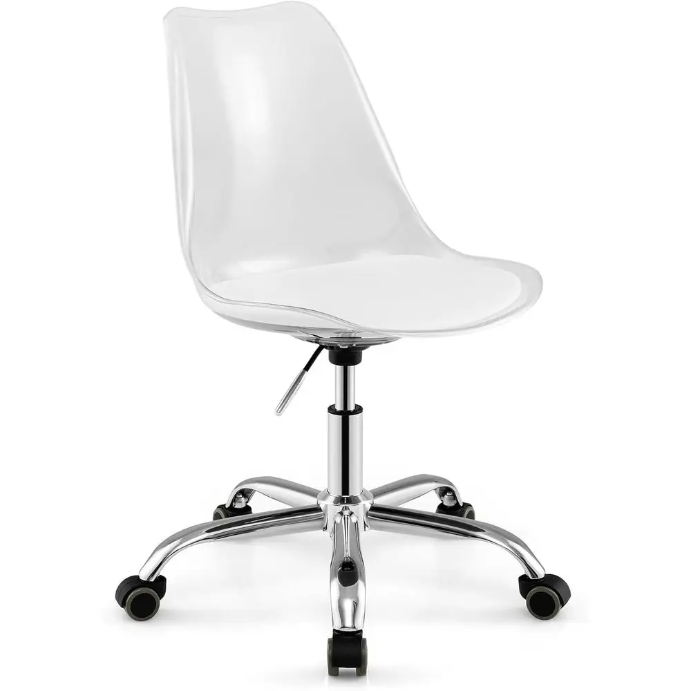 

Acrylic Clear Desk Chair with PU Leather Cushion, ern Small Home Oice Chair with Wheels, ArmlSwivel Rolling Vanity Chair or Oice