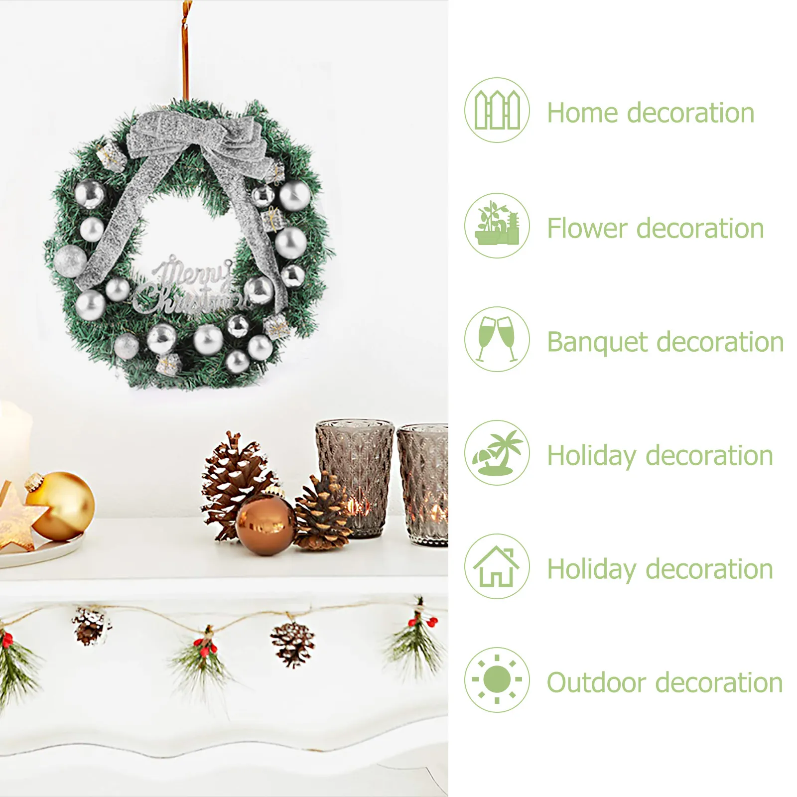 

Christmas Decorative Wreath 30 35cm Party Adornment PVC Fabric Non Woven Realistic Indoor Outdoor