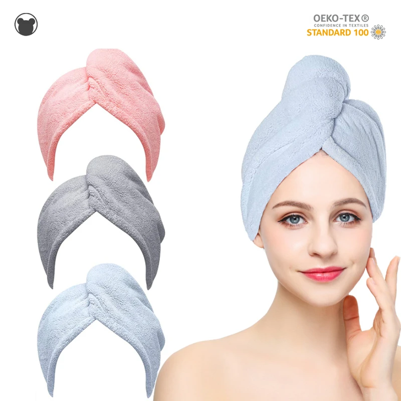 Brand New Microfiber Hair Towel Quick Drying Hair Wrap Towel Super Absorbent Microfiber Towel Hair with Button Coral Velvet Soft