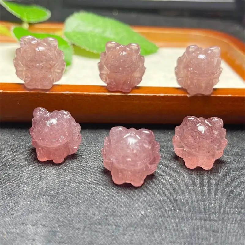 5PCS Natural Strawberry Quartz Fairy Carving Pendant Healing Gemstone Carved Figurine Gift Fashion Jewelry For Women Gift 17MM