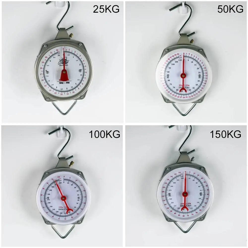 25/50/100/150KG Alloy Mechanical Hanging Scales Mechanical Pointer Spring Hook Scale Circular Hanging Scale