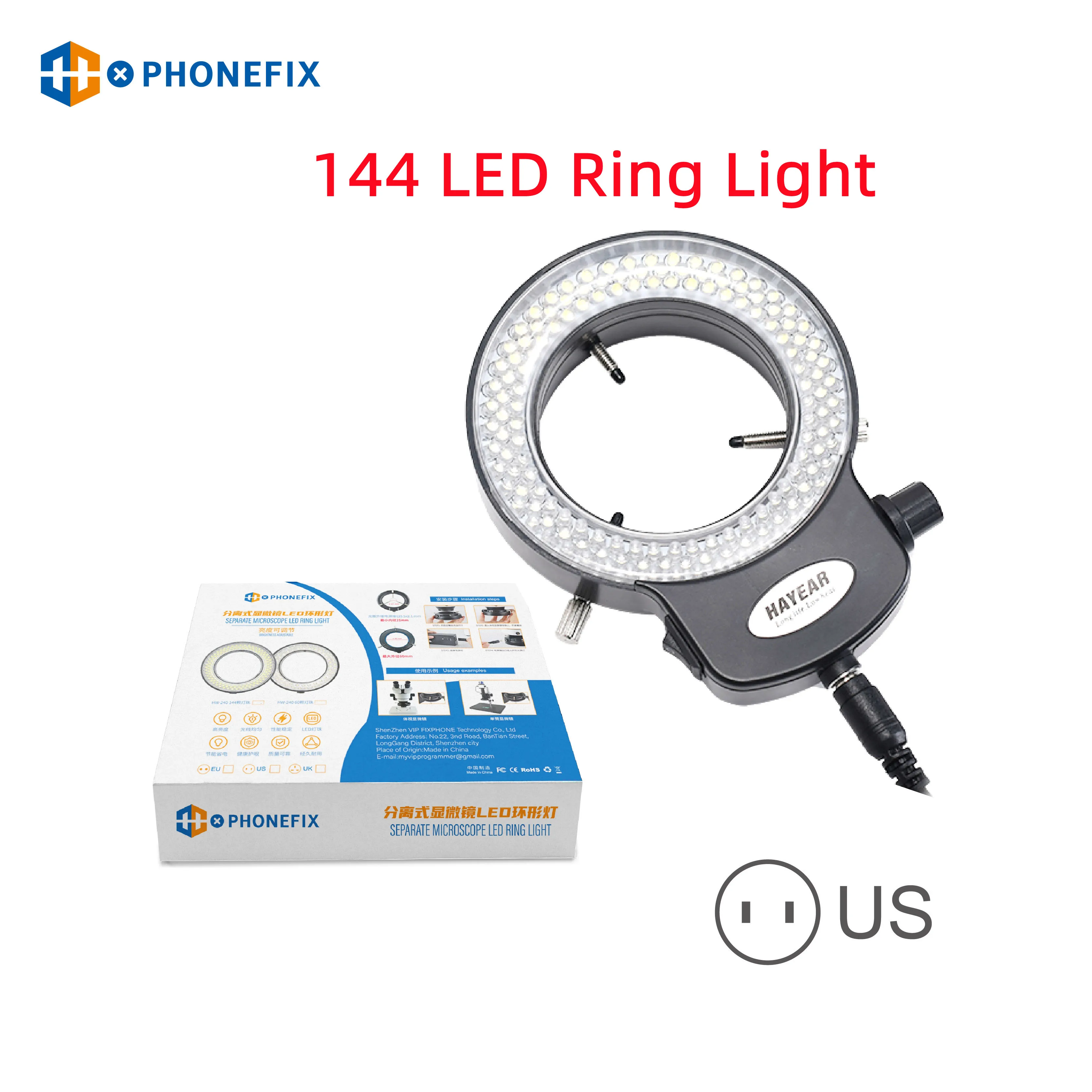 Lampe d'éclairage annulaire à 144 LED pour microscope, source de lumière circulaire, microscope stéréo industriel, loupe de caméra