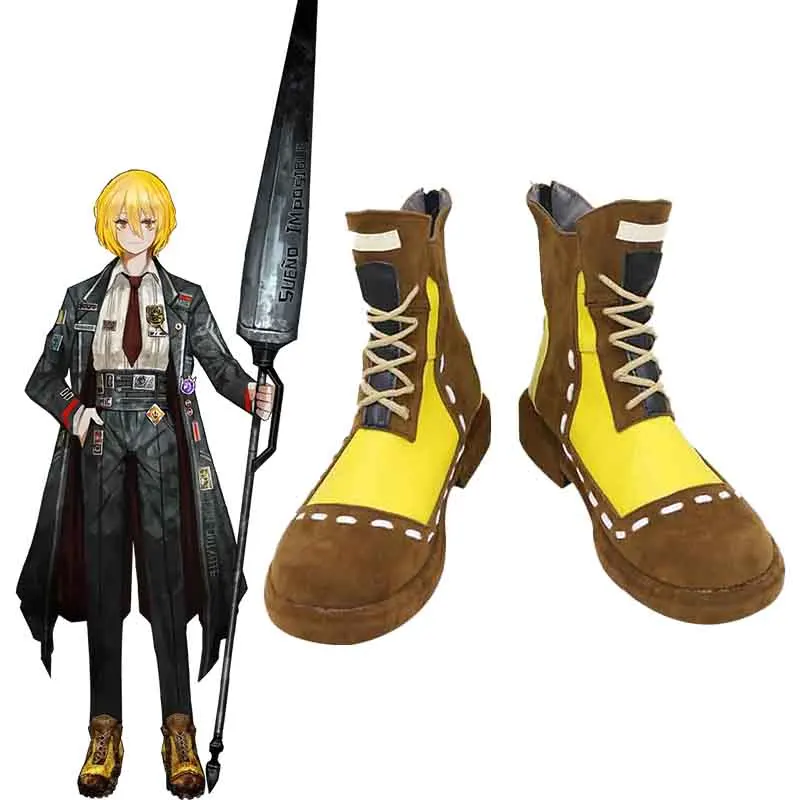 돈키호테 코스프레 신발 게임 림버스 컴퍼니 신발 노란색 스트랩 미들 부츠 롤플레잉 인조 가죽 부츠 다용도