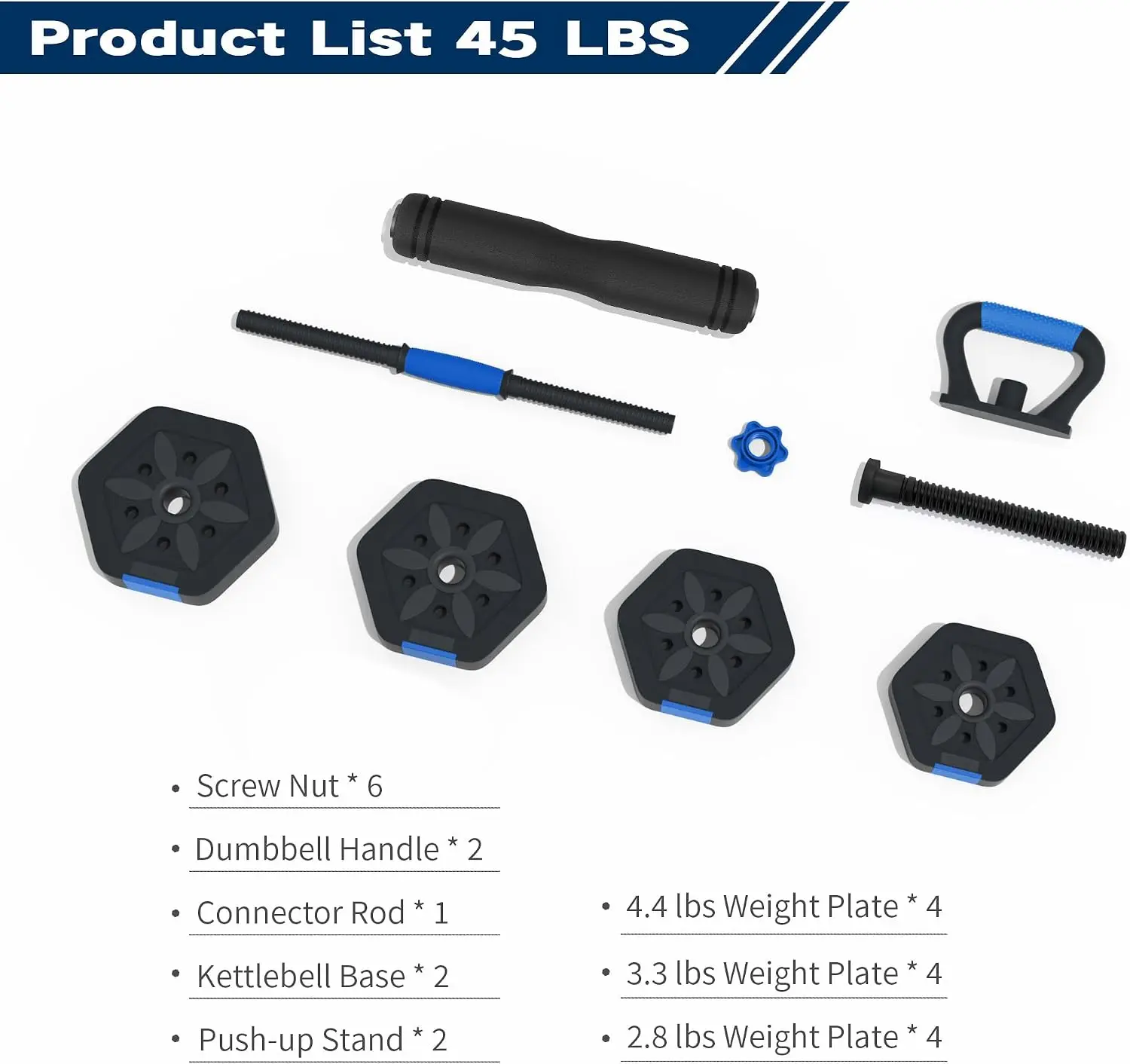 Adjustable Dumbbell Set, 25/35/45/55/65/75 lbs Free Weights | 4-in-1 Fitness Equipment, Converts to Barbell, Kettlebell & Push-U
