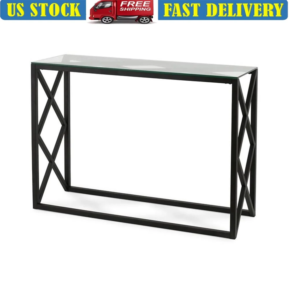 

Stylish Rectangular Glass Console Table with Sturdy Metal Frame Home Decor and Entryway Organization