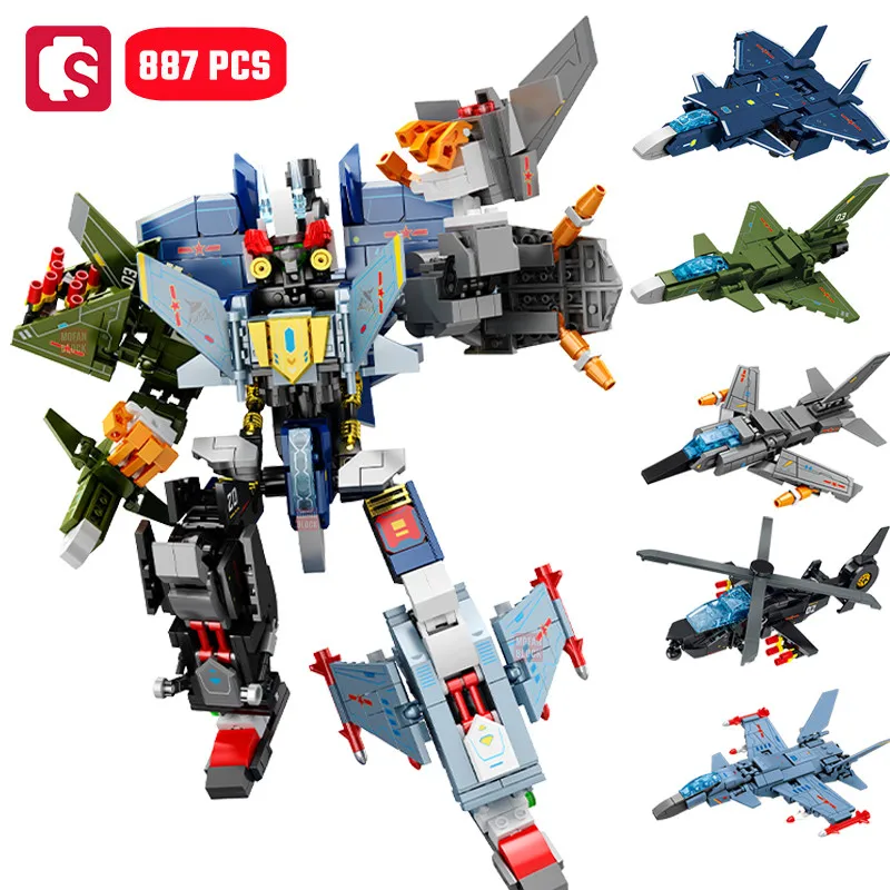 

SEMBO 887pcs Transforming Mech Airplane Assemblage Building Blocks MOC Helicopter Fighter Armed Aircraft Model Bricks Toys Gifts