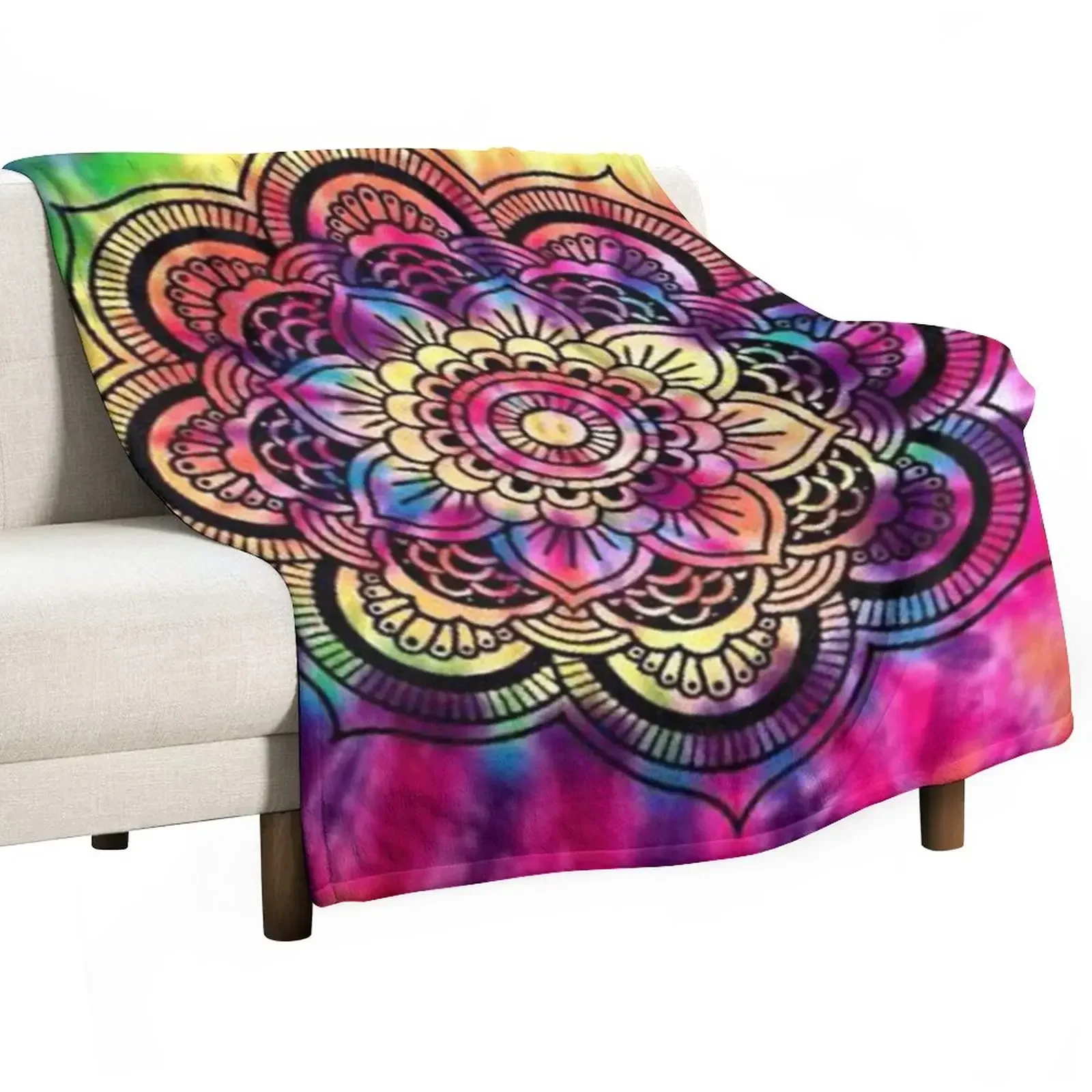 

Rainbow Tie Dye Mandala Throw Blanket cosplay anime Sofa Flannel Blankets