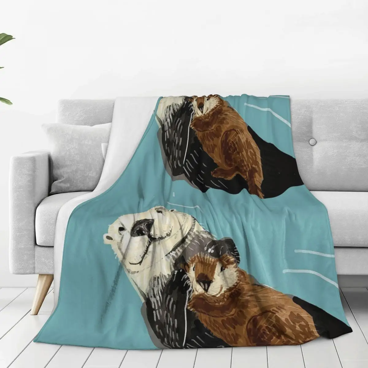 Alaska Sea Otter Mom And Baby Blankets Flannel Multi-function Throw Blankets Sofa Blanket For Home Office Throws Bedspread