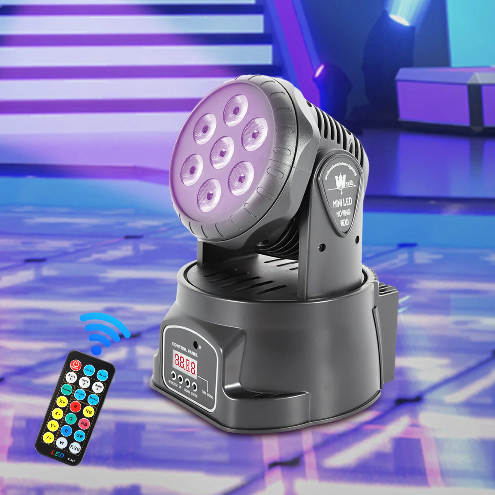 DJ Stage Light, 7x10W LED Moving Head Light 4 IN 1 RGBW Professional Effect DMX512 Wash Light for Disco Music Party Dance Club