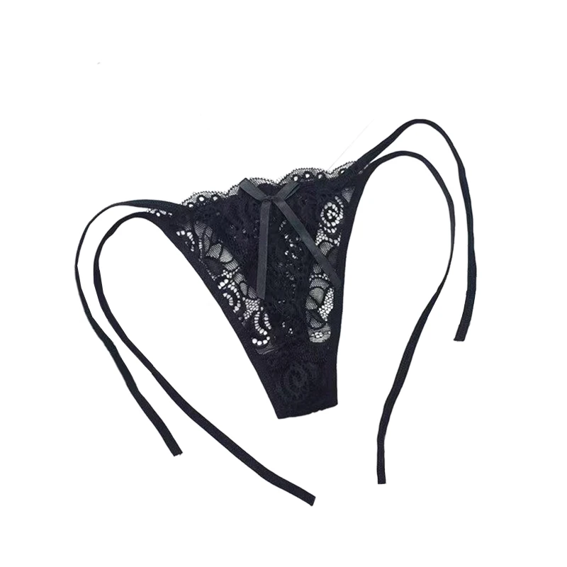 

Sexy Lace Tie-up Panties Transparent Thongs Women's Flowers Embroidery Pattern Panties