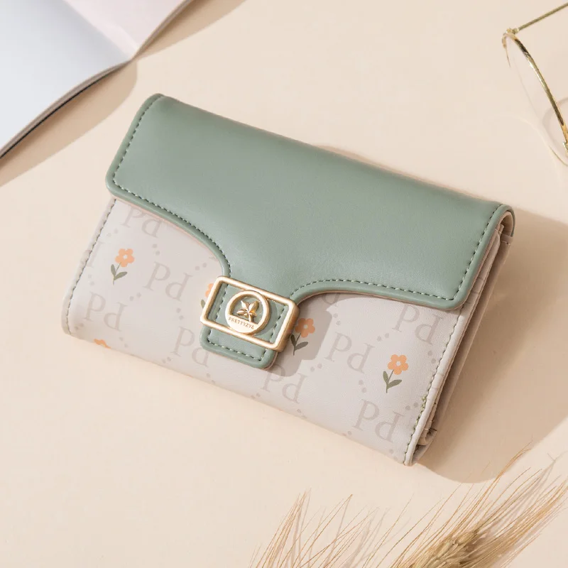 

Fashion Women's Purse Medium Wallet WomenPU Leather Brand Printing Floral Women Wallets Clutch Bag With Leaves Hasp