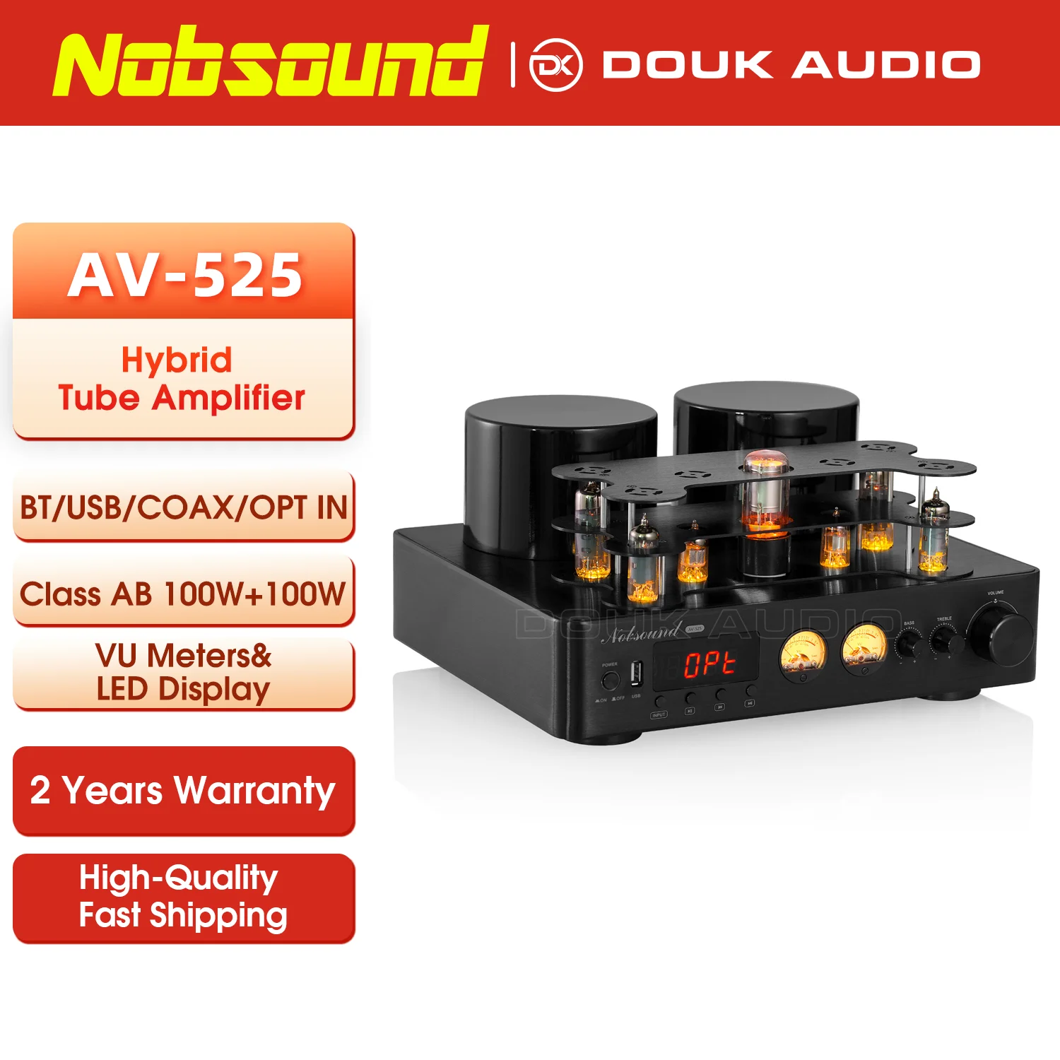 Nobsound HiFi Hybird 스테레오 밸브 튜브 앰프 Bluetooth 5.0 오디오 수신기 COAX / OPT 파워 앰프 USB 플레이어