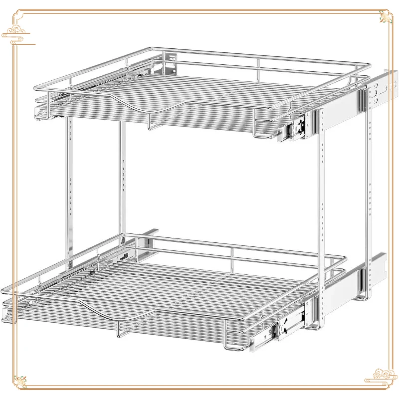 

Double Pull-Out System 22.5x21.5, Chrome Organizer for Kitchen Bathroom Pantry Storage