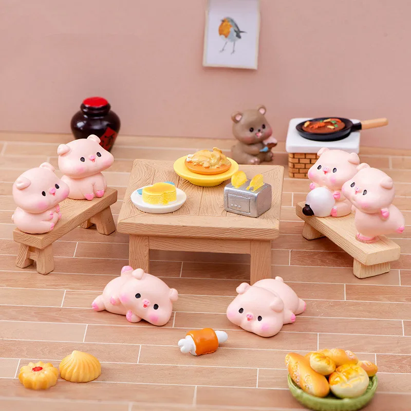 Figurines Miniatures Cartoon Funny Cute Pig Micro Landscape Ornaments For Home Decorations Room Decor DIY Doll House Accessories