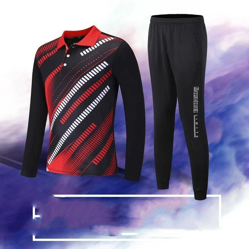 Herren Damen Paar Schnelltrocknender Sportanzug Herbst Winter Langarm Revers Badminton Tischtennis Lauf-Trainingsanzug M 4XL