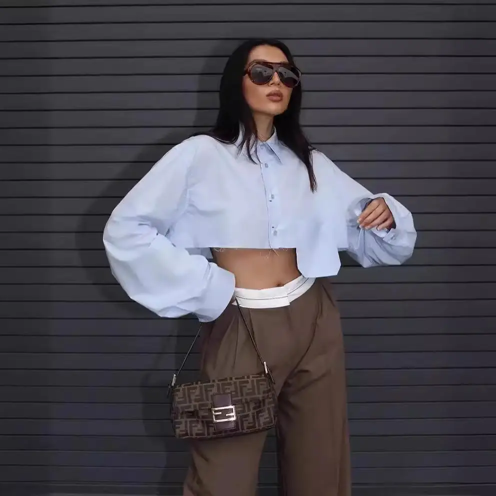 

Women's Street Sle Loose Fit irt Collar ket Decoration Long Sve Polyester Fabric Resistant to Deformation Summer 2024