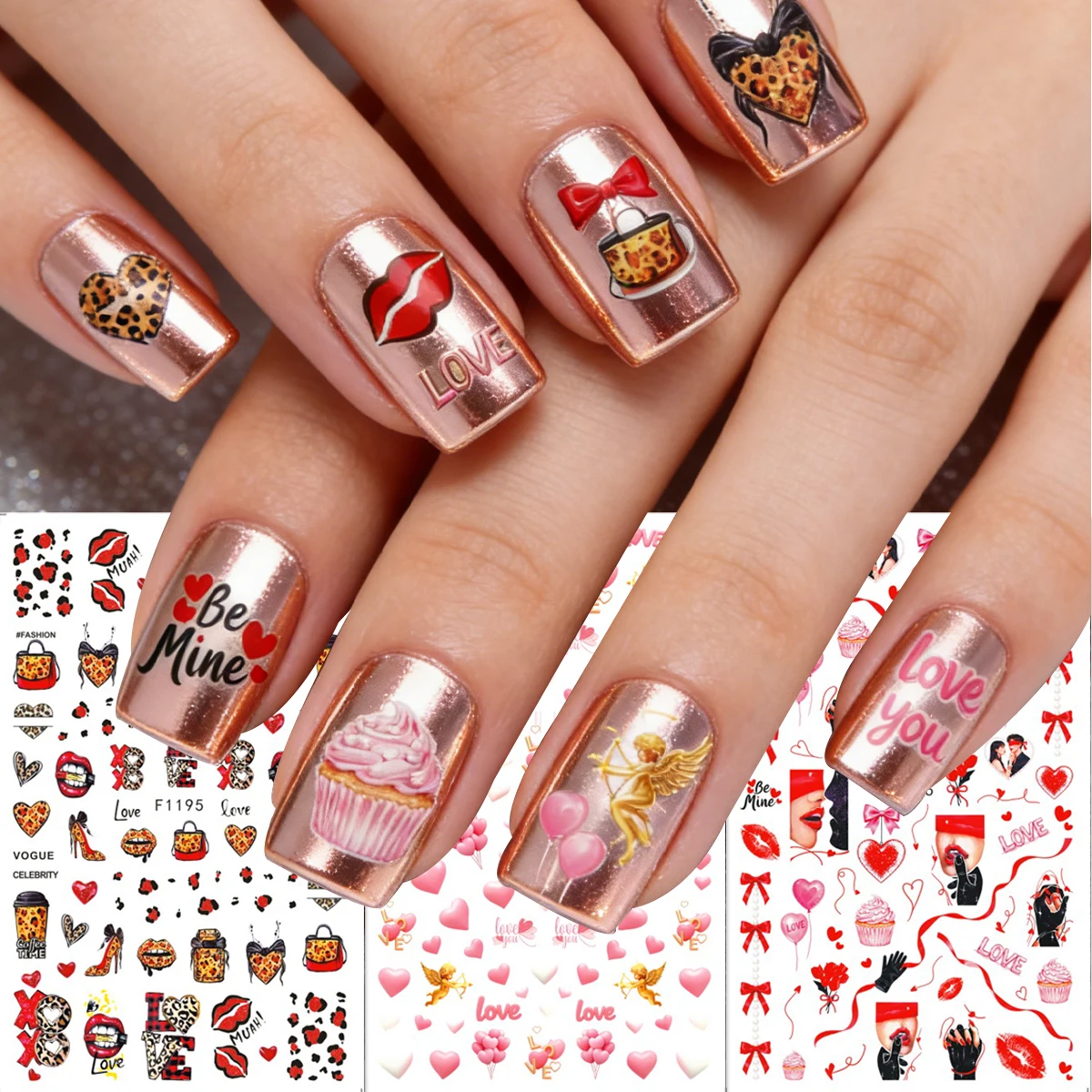 

Наклейки для ногтей «Леопардовый медведь» ко Дню святого Валентина, используемые для украшения ногтей своими руками на каждый день, праздники, вечеринки и свадьбы.