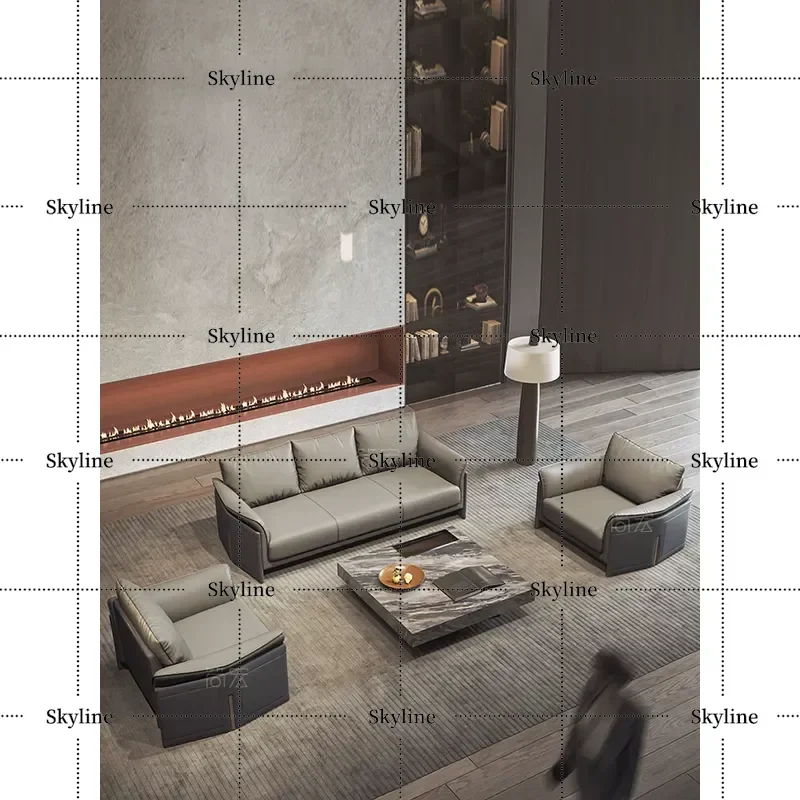 Italian Light Luxury Leather Office Sofa Set Modern Simple 3 Seater with Coffee Table for Business Executive Boss