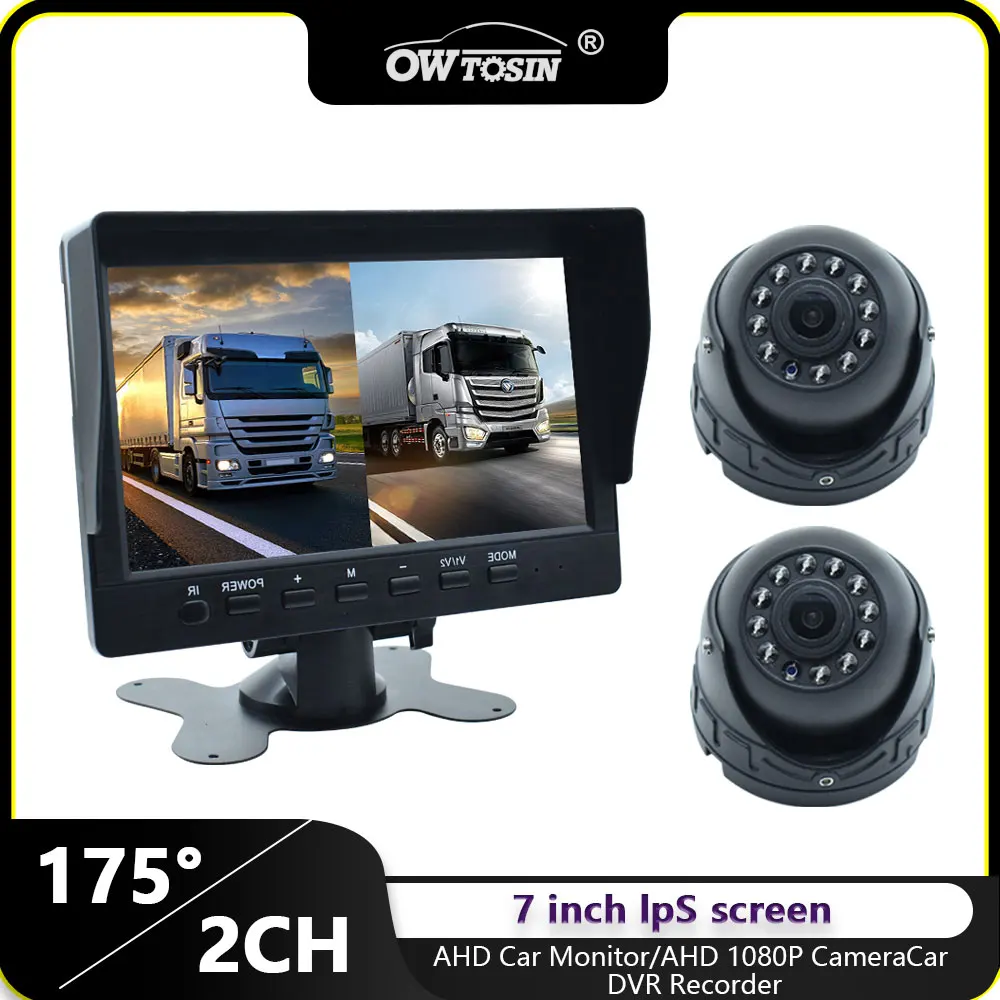 2CH Car Truck Bus AHD DVR Monitor 1920*1080P 7 Inch IPS Screen Digital Video Recorder Front Rear Reverse Trailer Pickups Camera