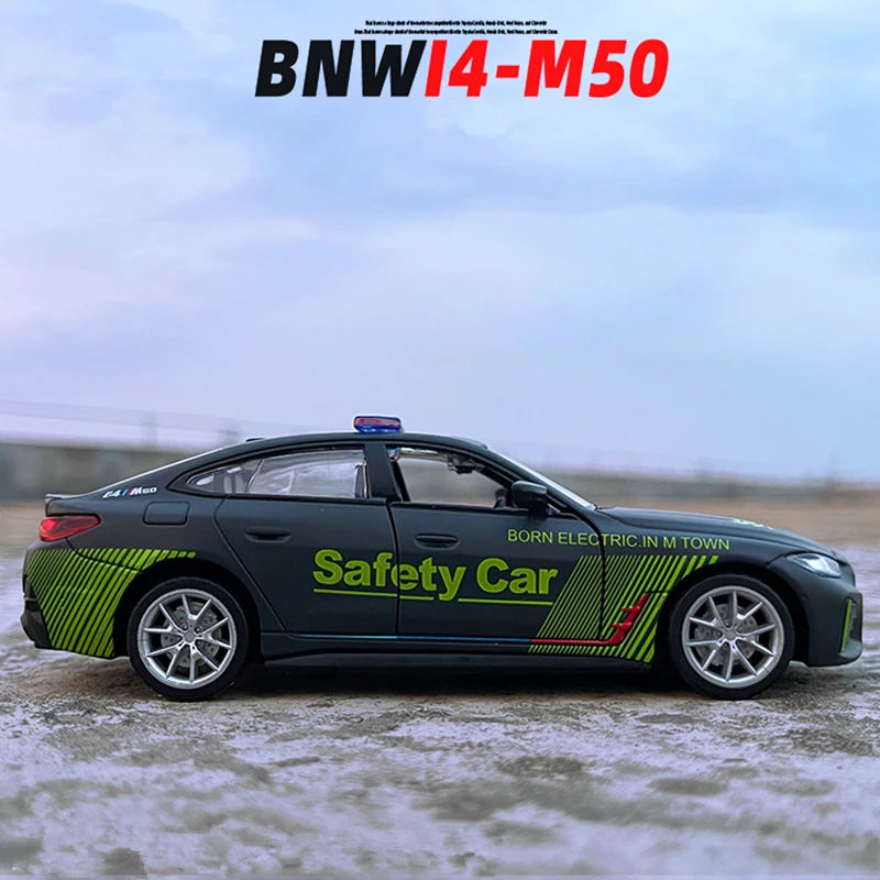 1:32 BMW I4 M50 Alloy New Energy Car Model Diecast Metal Police Vehicles Car Model Simulation Sound and Light Childrens Toy Gift