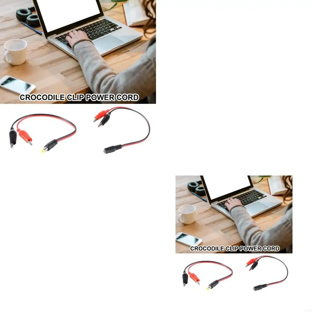 E1PF DC5.5x2.1mm Power Cable with Alligators Clip, Male/Female Power Cable for Charging and Testing Batteries 26cm