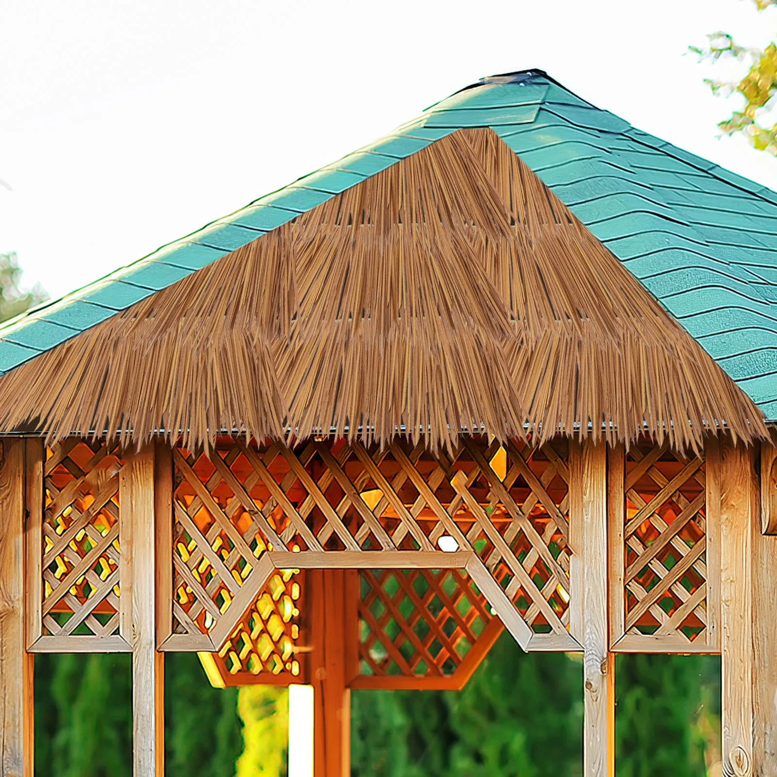 

Искусственная трава-рулон для декоративной кровли патио в стиле тики-бар, огнестойкая искусственная солома для садового павильона, камуфляж