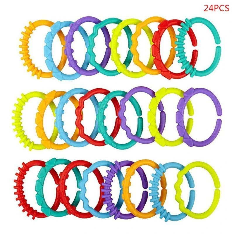 D0JC Plastic Multi Circle Ring Baby Teether Baby Teething Necklace Rodents DIY Pacifier Clip Baby Products