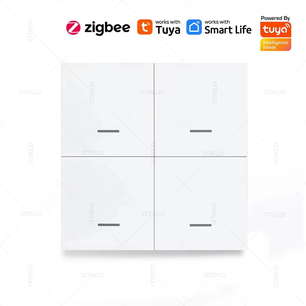 Tuya Zigbee Wireless Smart Button Push Scene Switch 4 Gang 12 Scenes Automation Home Scenarios For Smart Life App Zigbee Devices