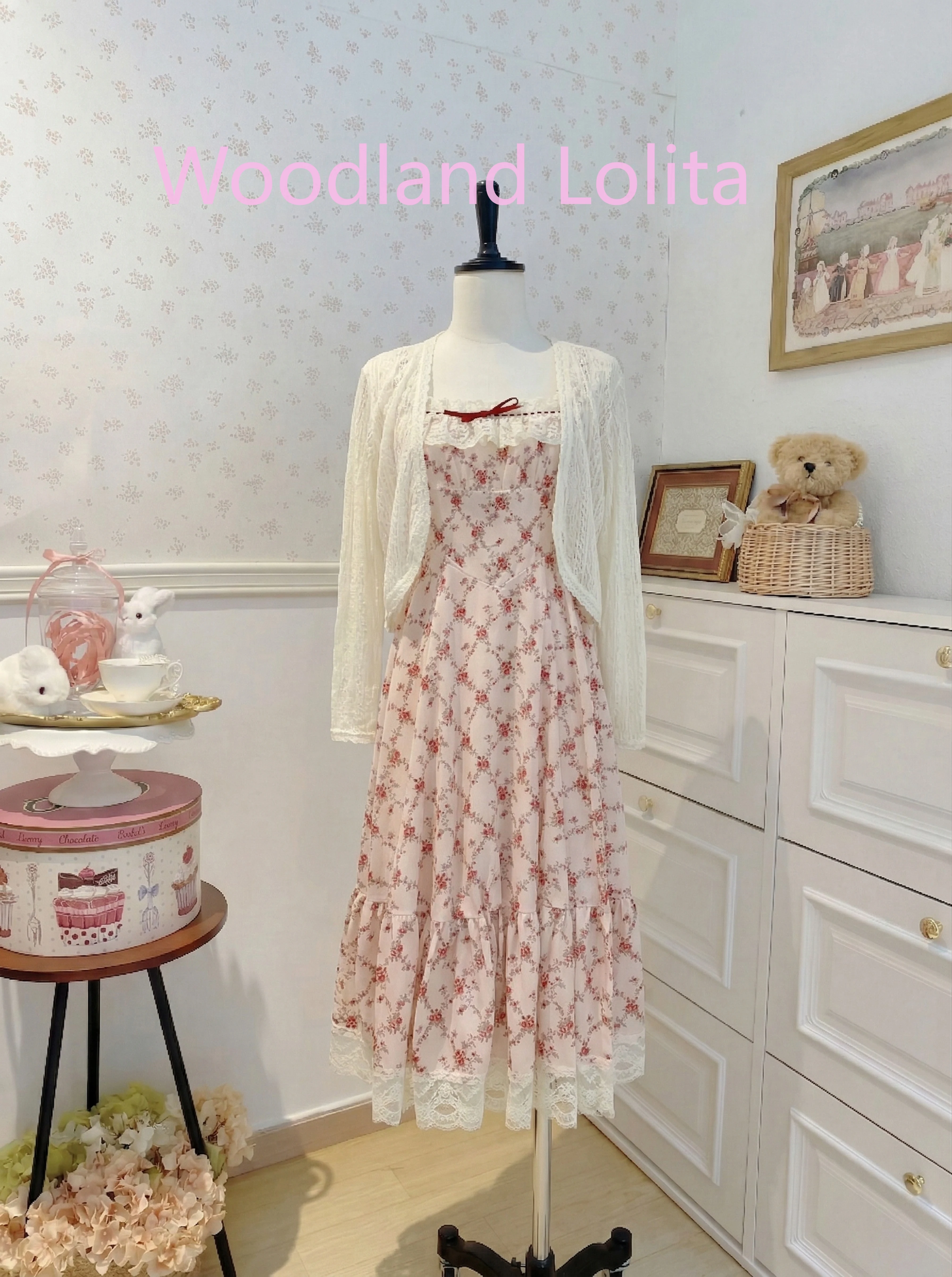 

France Warm Lace Print Sling Dress Women Design Sweet Elegant Bow Slim Thin Dresses Female Vintage Chic Patchwork Clothes 2026