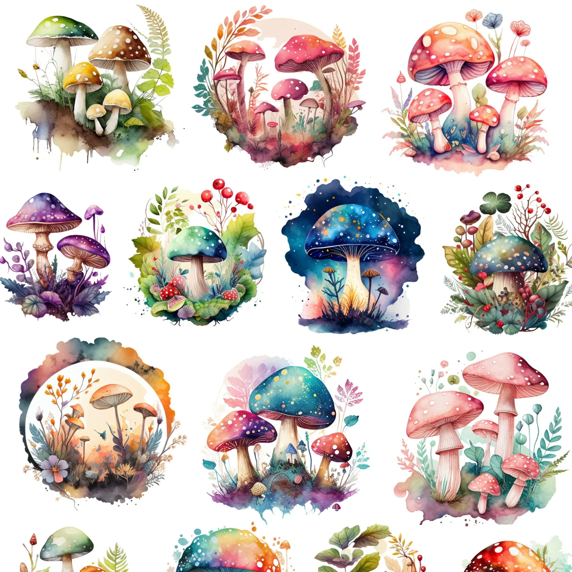 Cute Watercolor Grassland Poisonous Mushroom Stickers Crafts Scrapbooking  Planner Journal Stationery Planner  journal  vintage