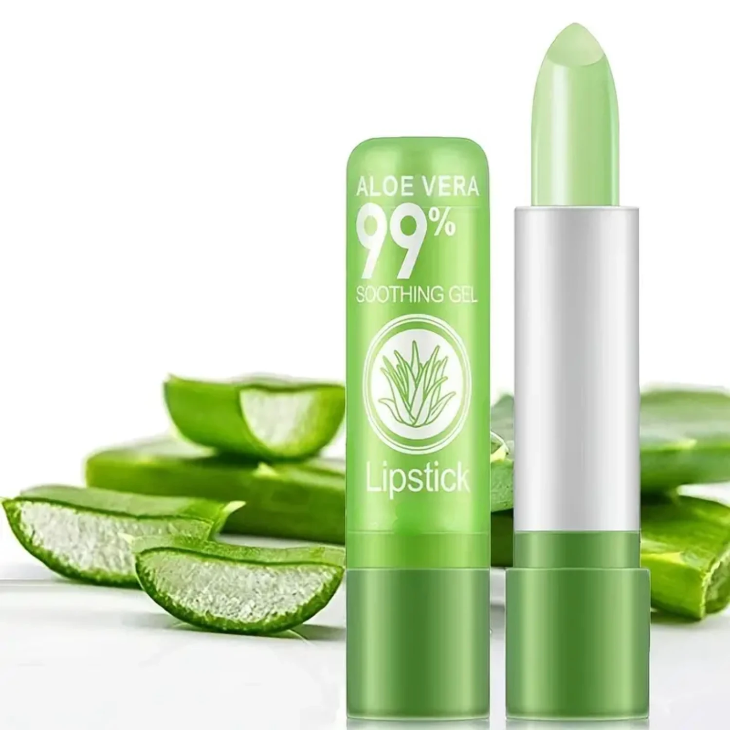 

Aloe Vera Color Changing Lipstick, Long Lasting Moisturizing Temperature Color Changing Aloe Vera Lip Gloss Lip Balm, Green Lips