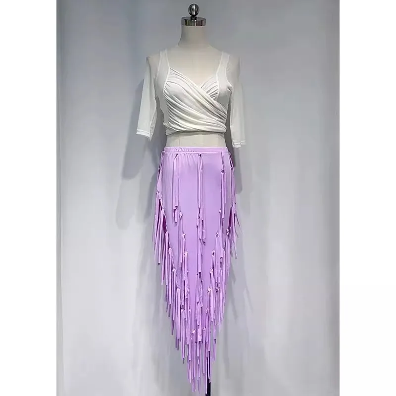 Customized Belly Dance Costumes Split Handmade Tassel Skirt for Individual Group Practice Bellydancing Cheap Clothes