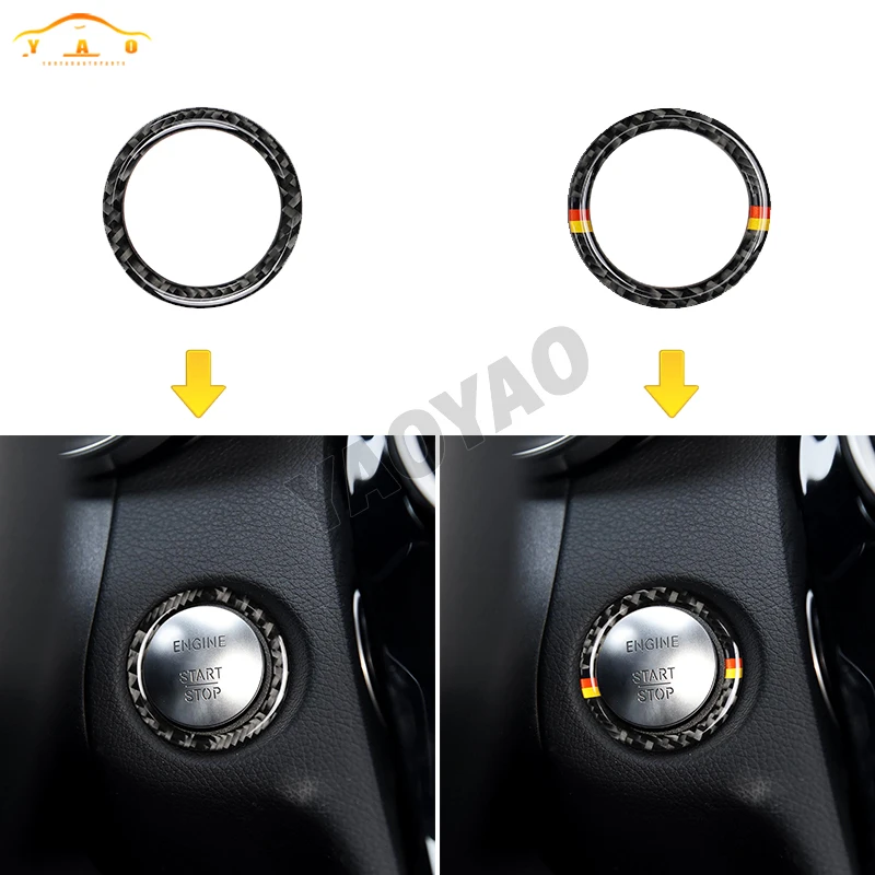 Carbon Fiber Auto BUTTON START Trim Ring Stickers For Mercedes Benz C Class W205 Car Interior Accessories