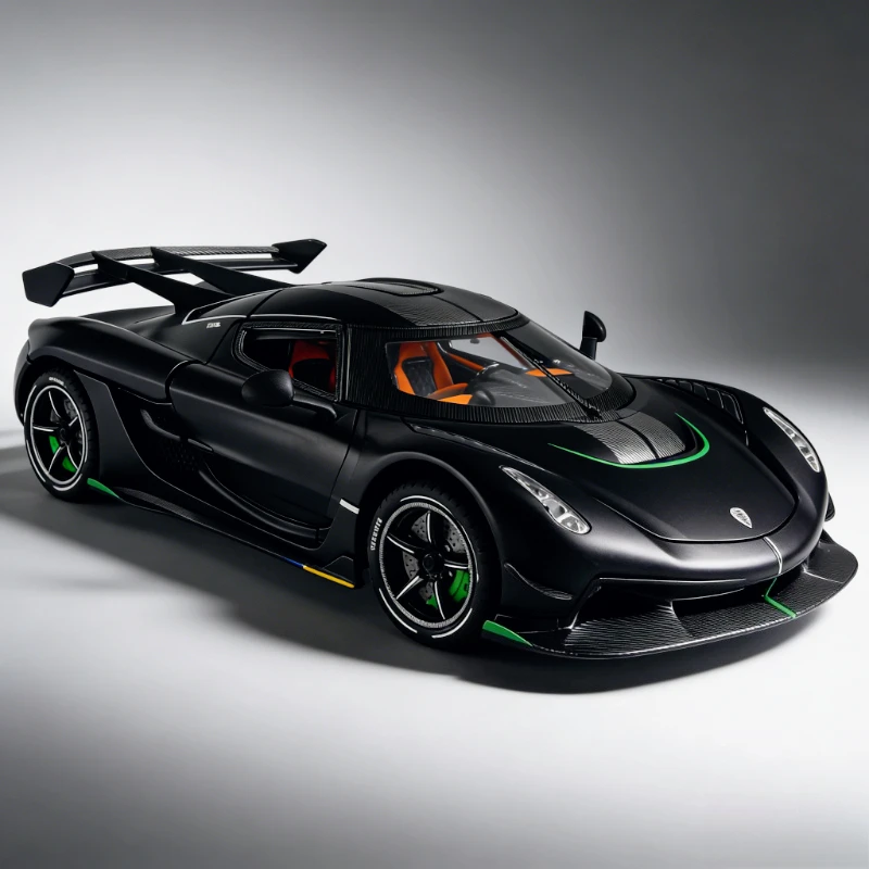 

Модель спортивного автомобиля Jesko из сплава, масштаб 1:24, со звуком и светом, с функцией отката назад, имитация спортивного автомобиля, украшение для автомобиля, игрушка для мальчика, небольшой подарок, коллекционный предмет.