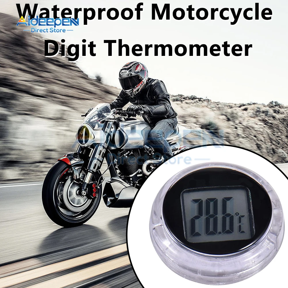 Mini Waterproof Motorcycle Temperature Sensor Adhesive Car Mounted Thermometer With Battery -20~70 ℃