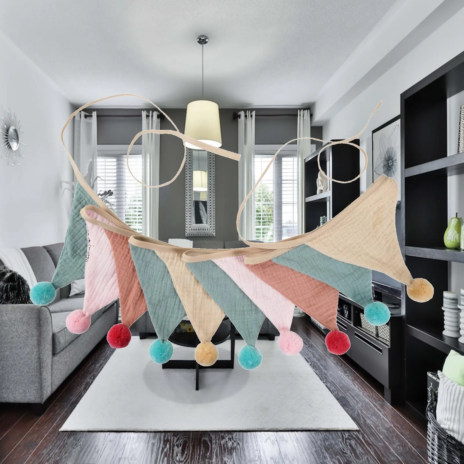 8.5ft Nursery Baby Bunting Banner Colorful Polyester Triangle Flags for Bedroom Birthday Shower Wall Decor