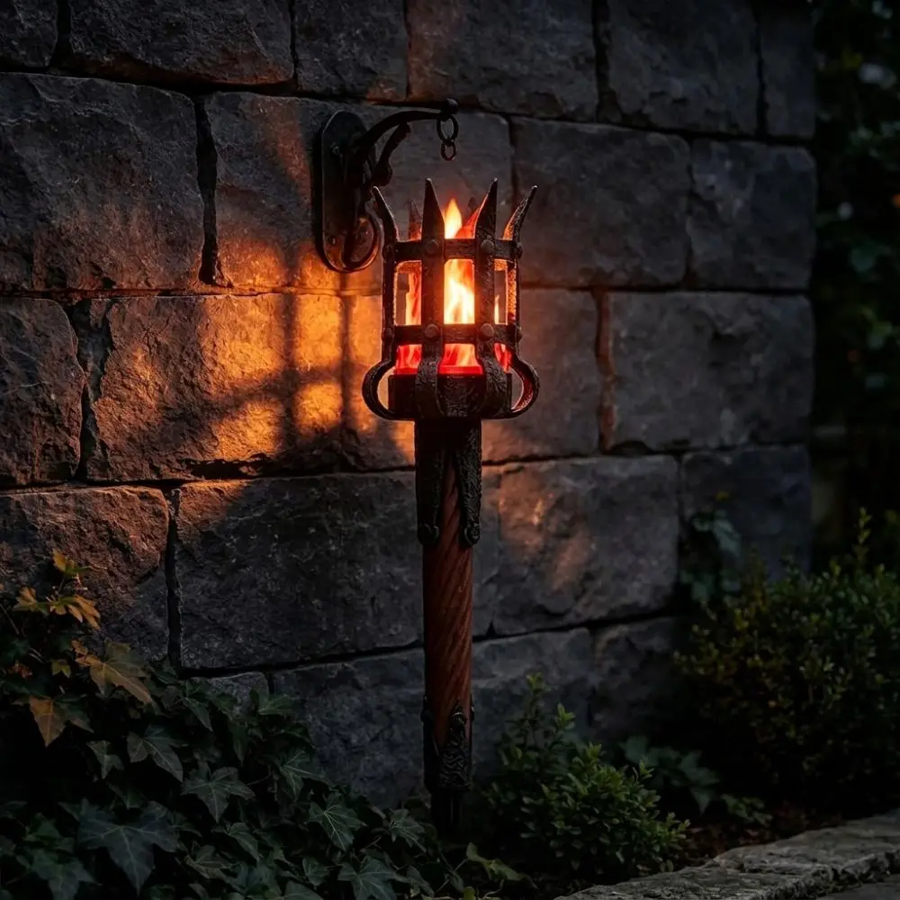Vintage Medieval Torch Wall Lamp Dual Torch 3D Print Fake Torch Wall Sconce Led Lighting Castle Style Retro Wall Craft Lamp