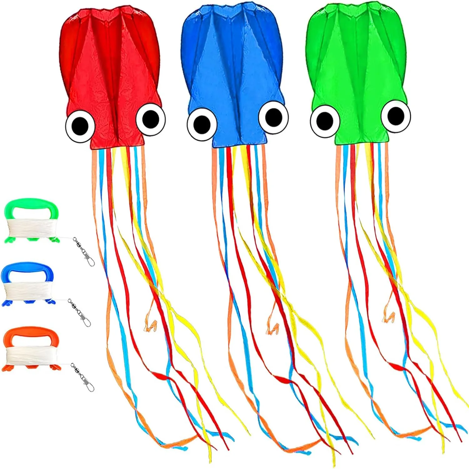Grands cerfs-volants de poulpe, cerfs-volants faciles à volants avec cerfs-volants de plage à longue queue pour enfants et adultes avec une ligne volante de 100 mètres, couleur aléatoire