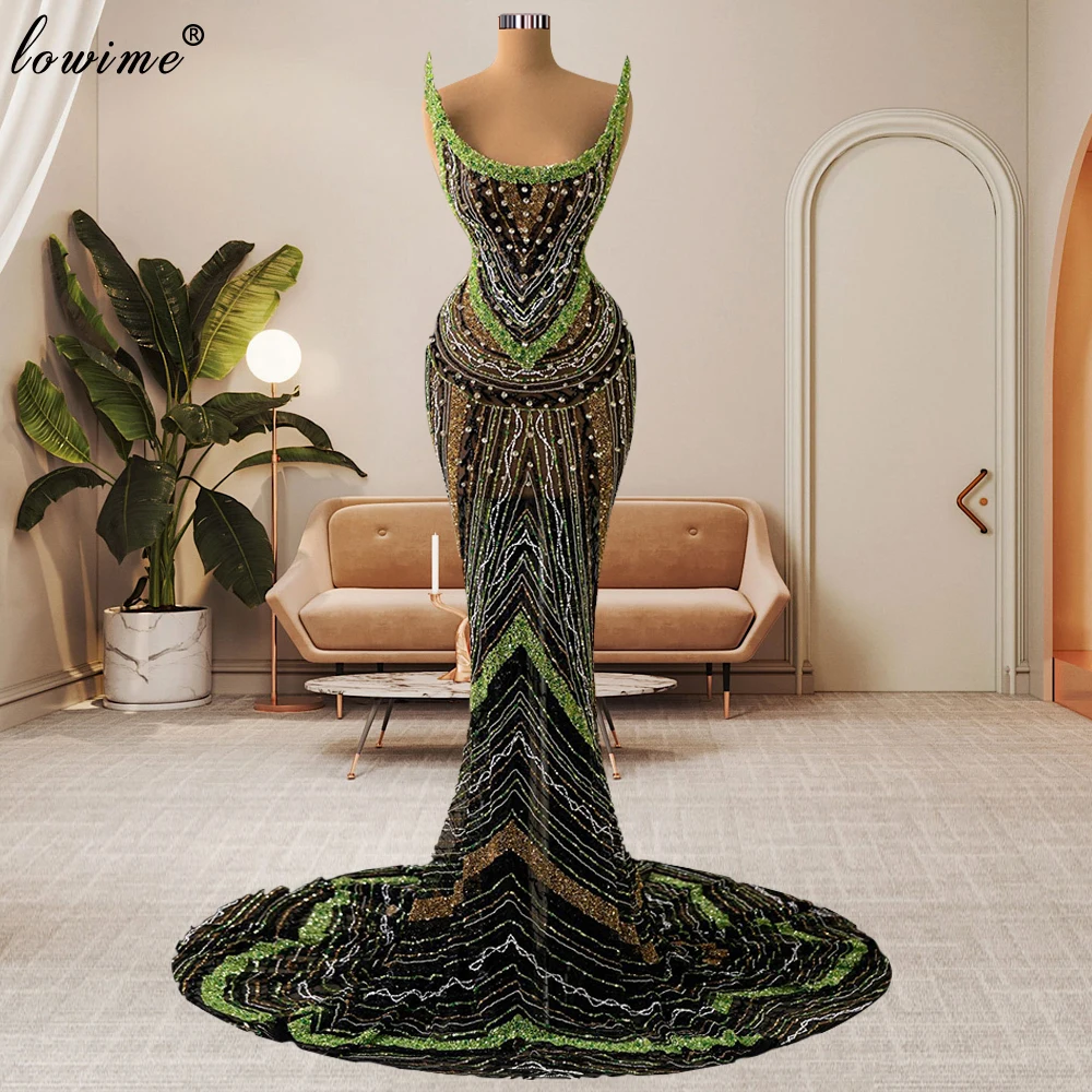 

Fully Heavy Handmade Beaded Evening Dresses Mermaid Sleeveless Strapless Celebrity Dresses For Women Party Gowns Robes De Soirée