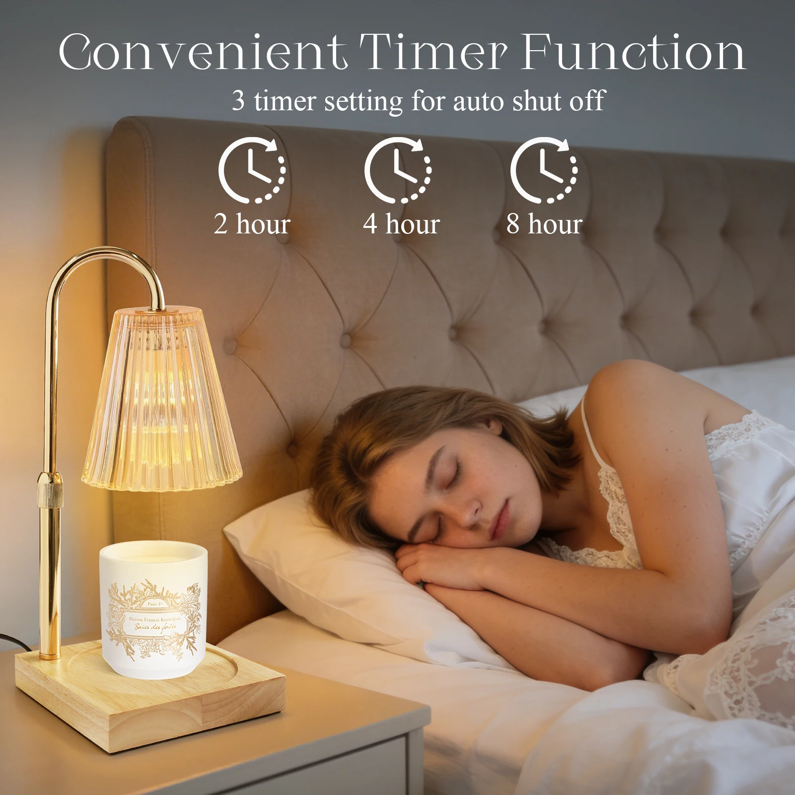 Candle Warmer Lamp With Wooden Tray Candle Holder Dimmable Height Adjustable Electric Night Light for Bedroom Home Desk Decor
