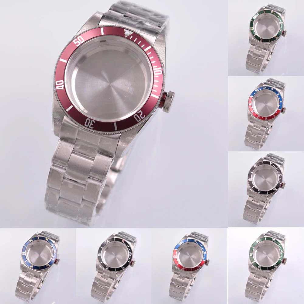 41mm sapphire glass watch case fit NH35 NH36 ETA2824 PT5000 ST2130 movement steel bracelet watch Case