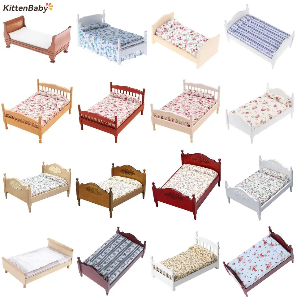 Litera Muñecas 50 Cm Cama Doble En Miniatura Para Casas De Muñecas 1/20 - Color Crema, Ropa De Cama Realista Accesorio Dormitorio 1/20 Escala