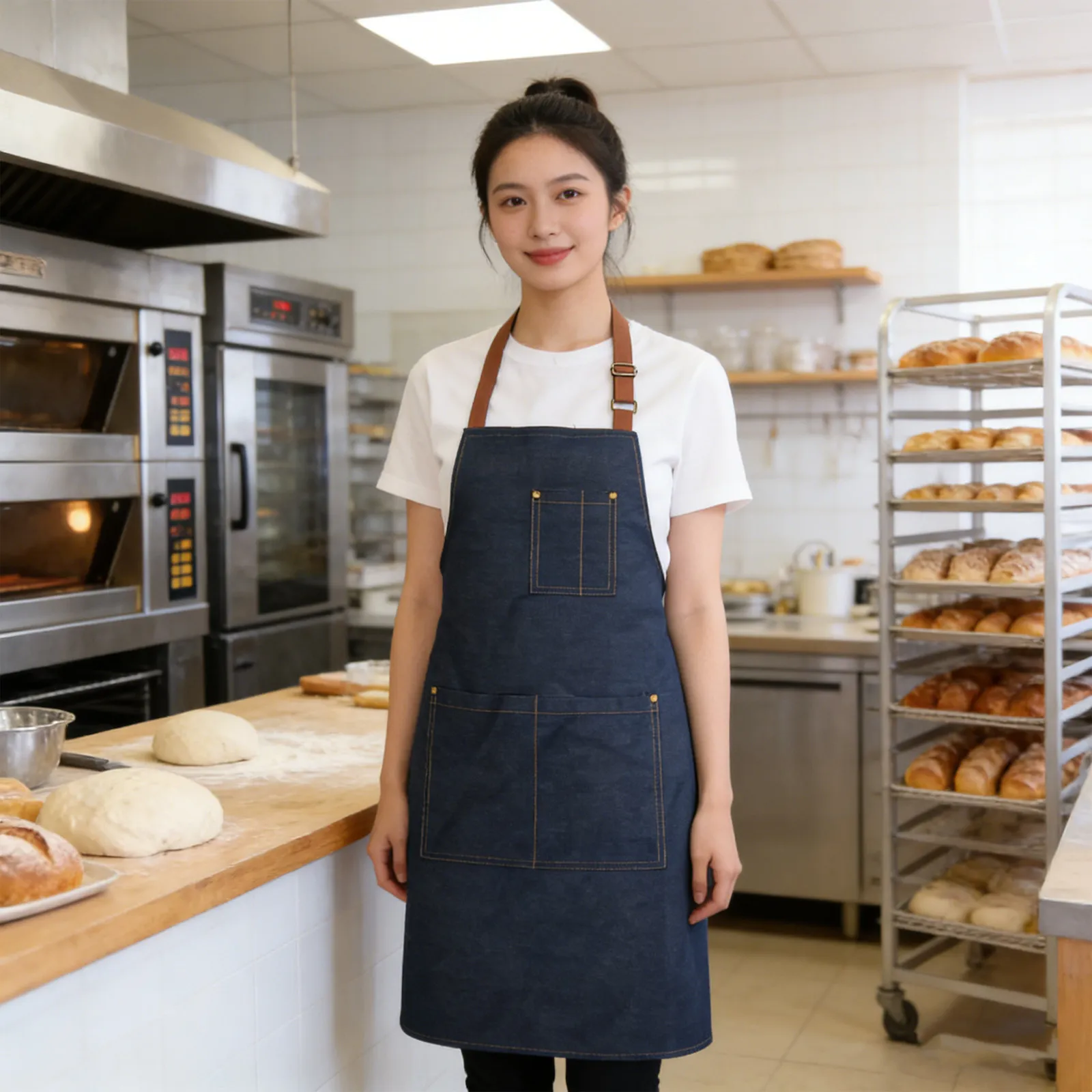 

Denim Jean Apron Heavy Duty Adjustable Neck Strap Utility Bib Apron for Hairdresser Waiter Carpenter Kitchen