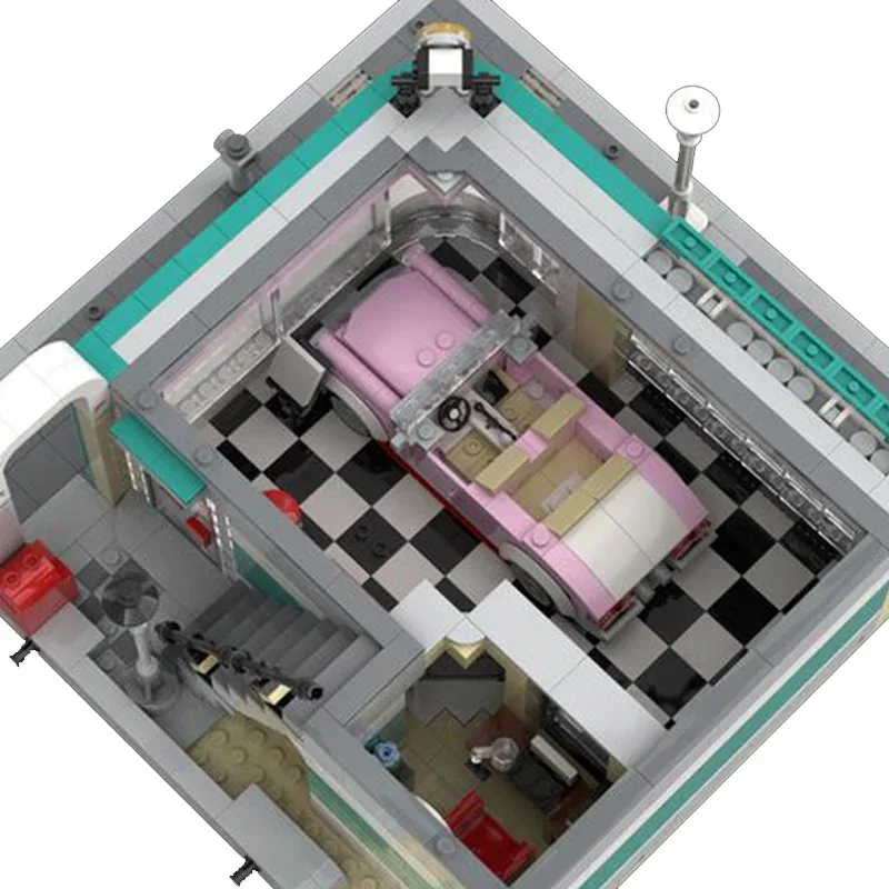 Tijolos moc técnicos cidade vista de rua modelo carro dealership blocos de construção modulares presentes brinquedos para crianças conjuntos diy montagem