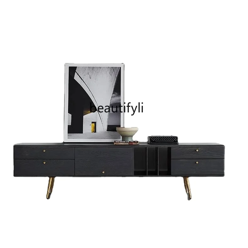 

Light Luxury Nordic Retro Solid Wood TV Cabinet Modern Minimalist American Style Furniture TV Stand Coffee Table Combination