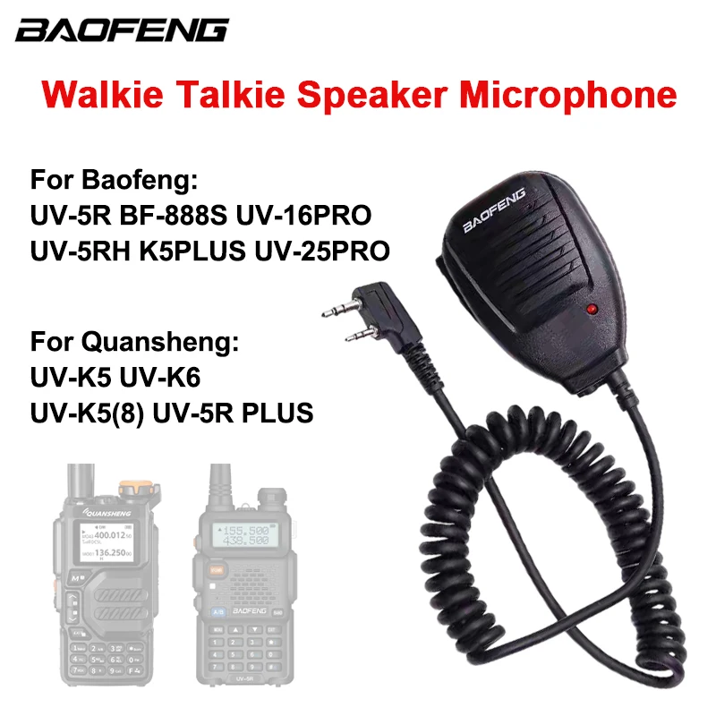

Микрофон-динамик Baofeng UV-5R, 2-контактный, для портативных раций 5RH BF-888S UV-16 PRO, аксессуары для радиостанций Quansheng UV K5 K6